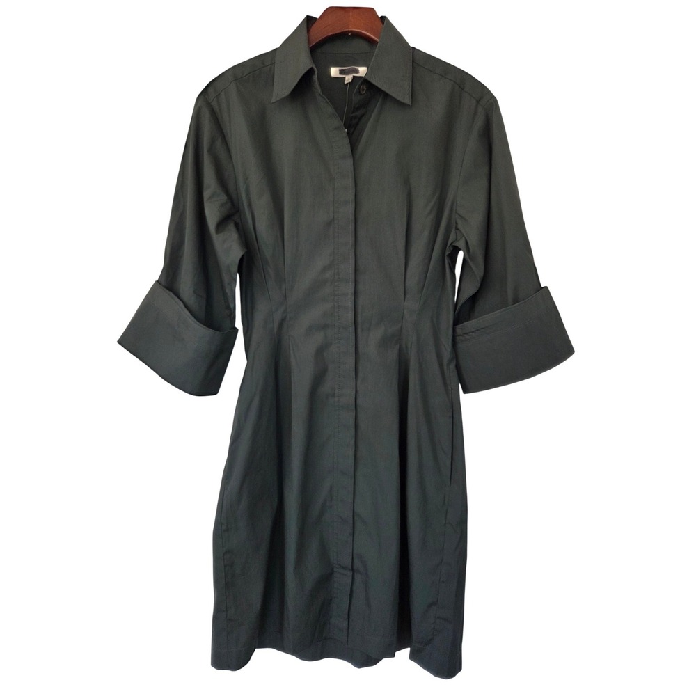 Madewell Tucked Mini Shirtdress Cinched Waist Womens 0 Dark Green NWT $138 NW416 - Picture 1 of 7